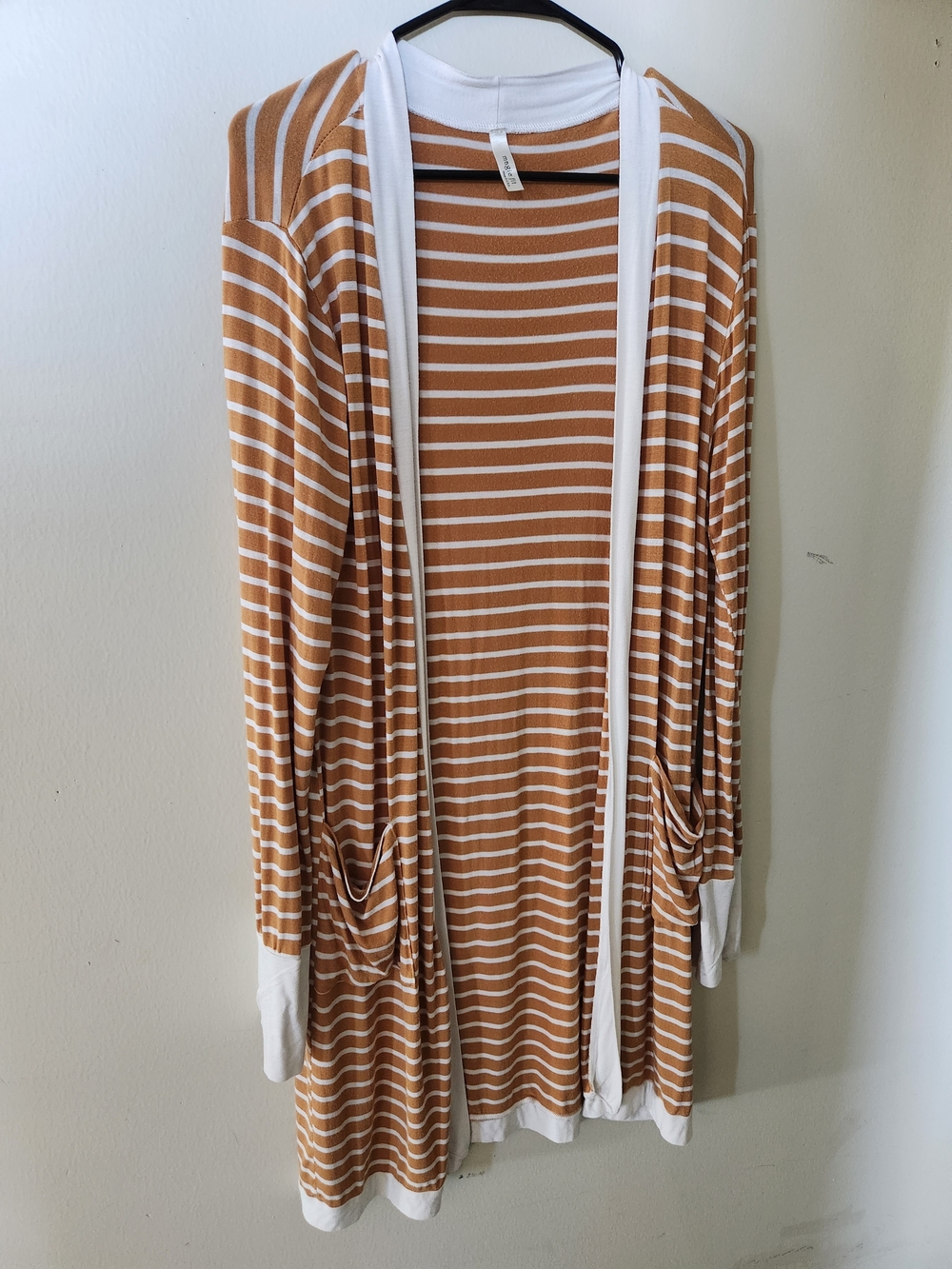Magic Fit Striped Open-Front Women’s Cardigan - Tan & White